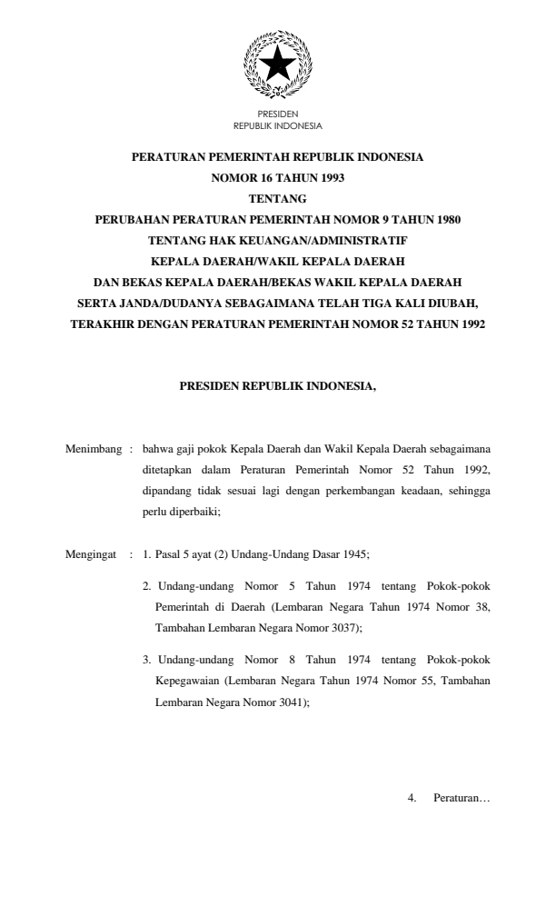 Peraturan Pemerintah Nomor 16 Tahun 1993