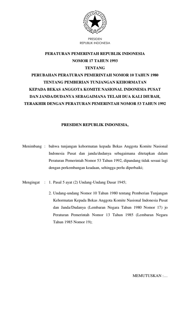 Peraturan Pemerintah Nomor 17 Tahun 1993