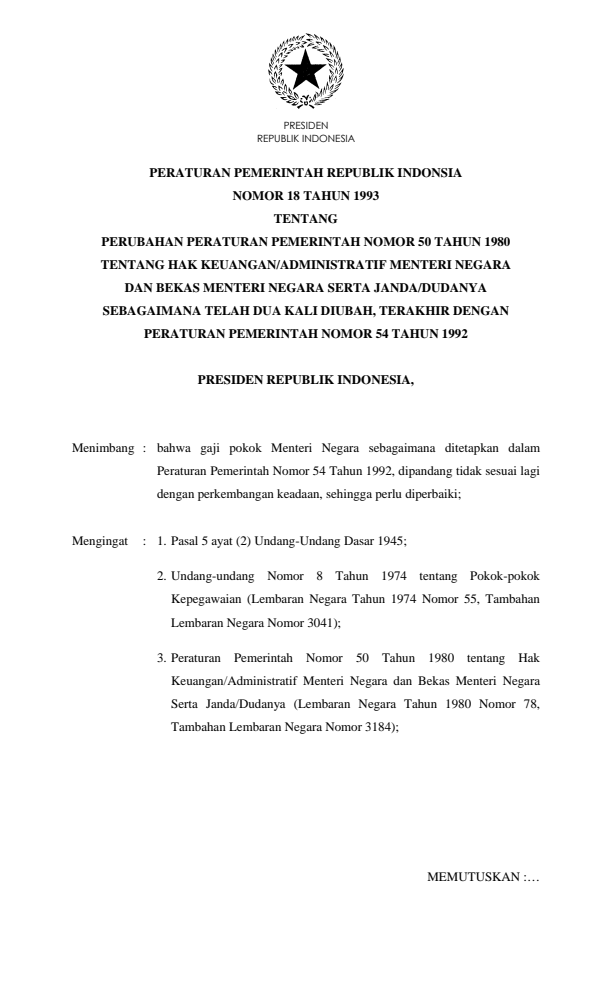 Peraturan Pemerintah Nomor 18 Tahun 1993