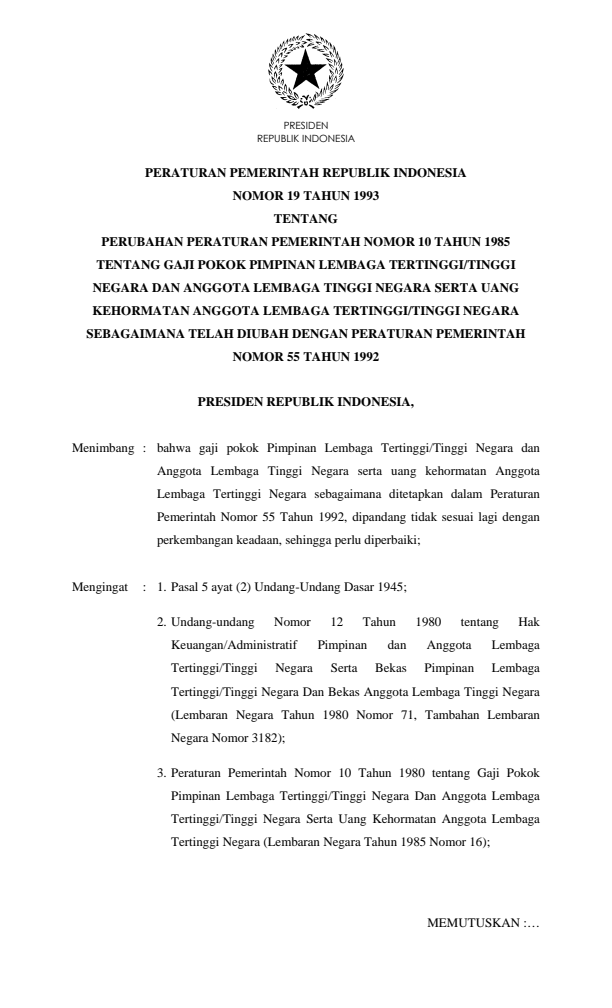 Peraturan Pemerintah Nomor 19 Tahun 1993