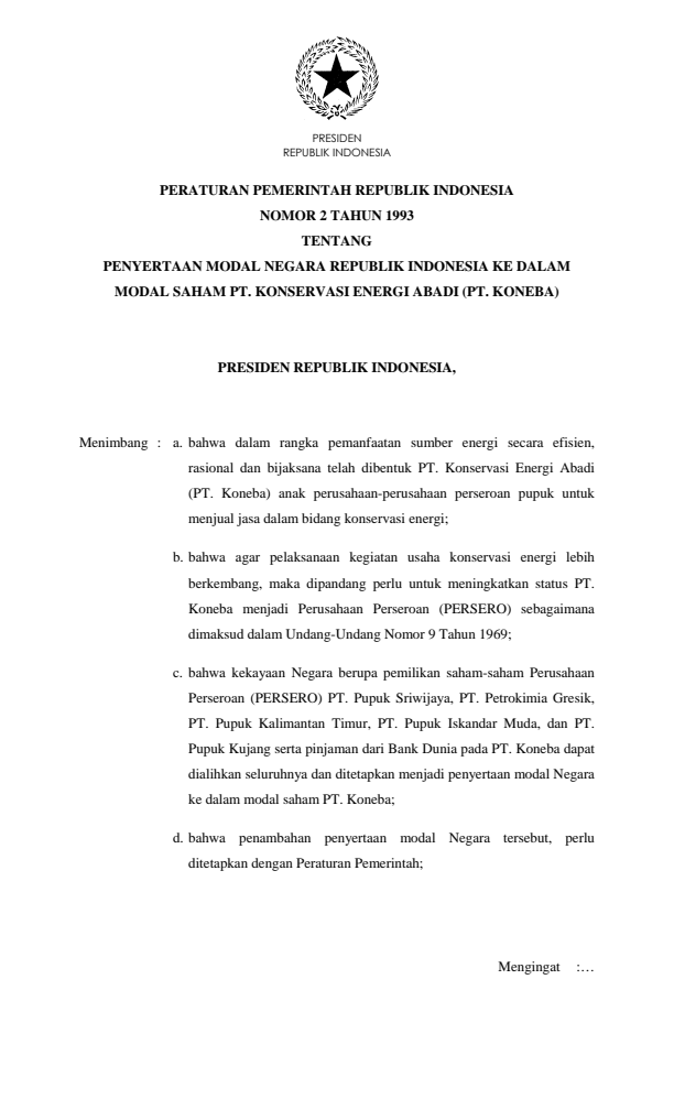 Peraturan Pemerintah Nomor 2 Tahun 1993