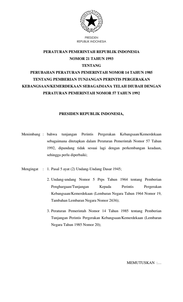 Peraturan Pemerintah Nomor 21 Tahun 1993