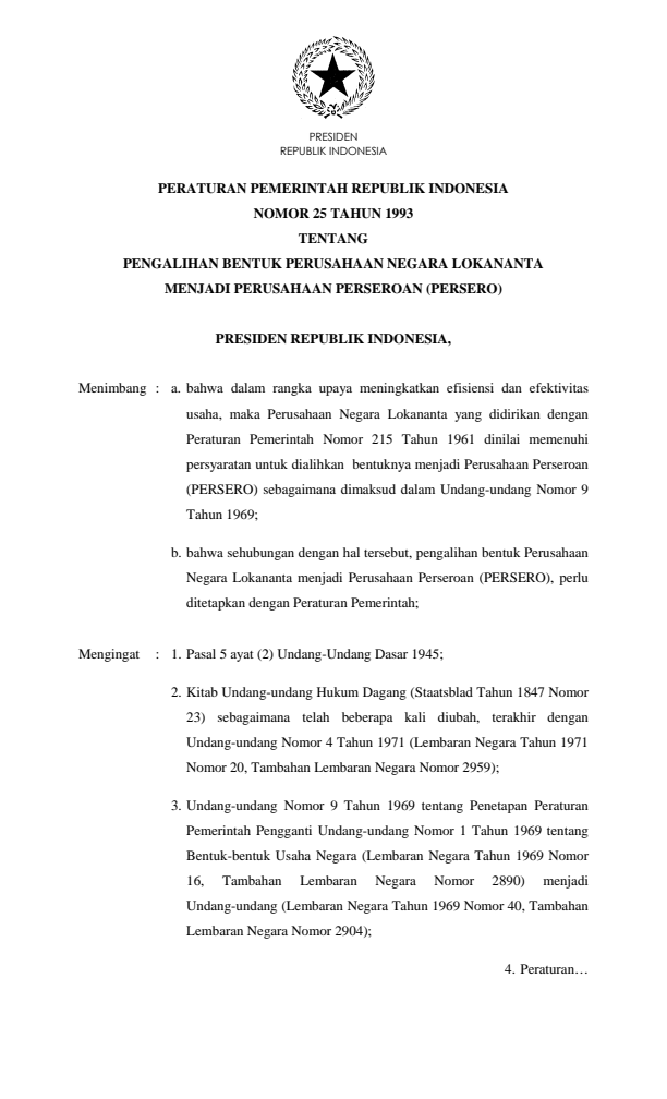 Peraturan Pemerintah Nomor 25 Tahun 1993