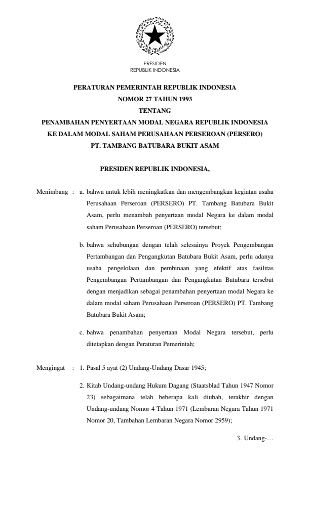 Peraturan Pemerintah Nomor 27 Tahun 1993