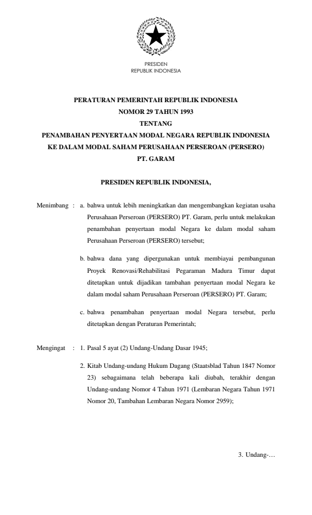 Peraturan Pemerintah Nomor 29 Tahun 1993