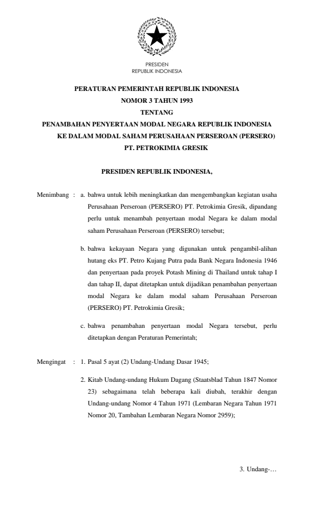 Peraturan Pemerintah Nomor 3 Tahun 1993