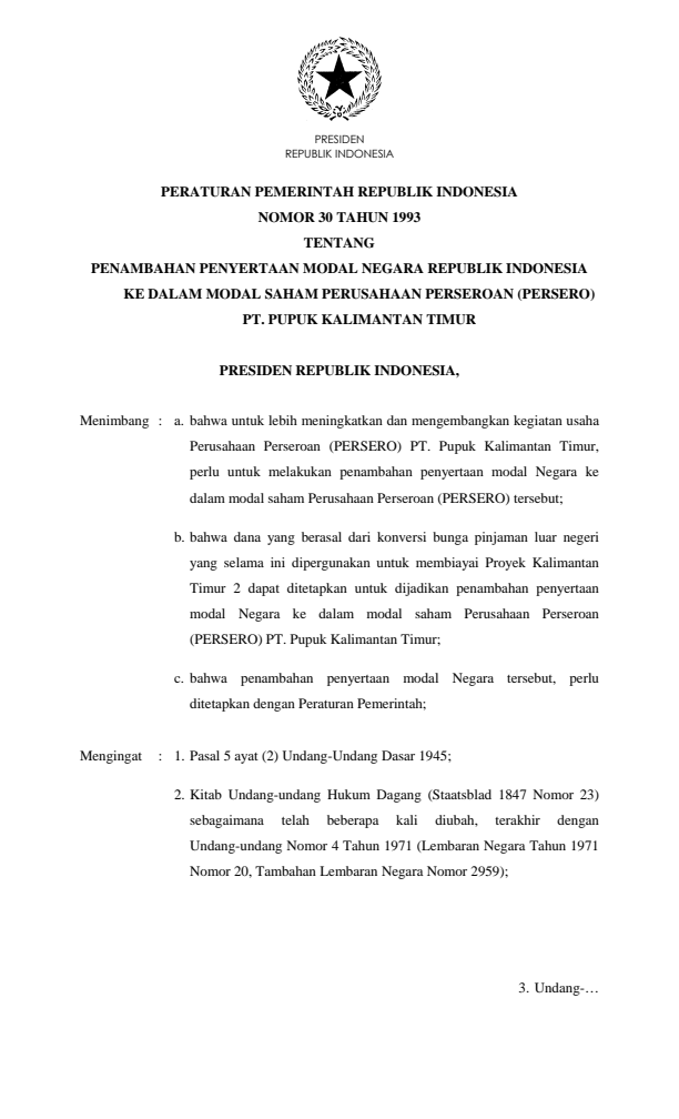 Peraturan Pemerintah Nomor 30 Tahun 1993