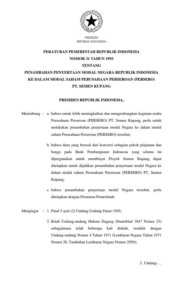 Peraturan Pemerintah Nomor 31 Tahun 1993