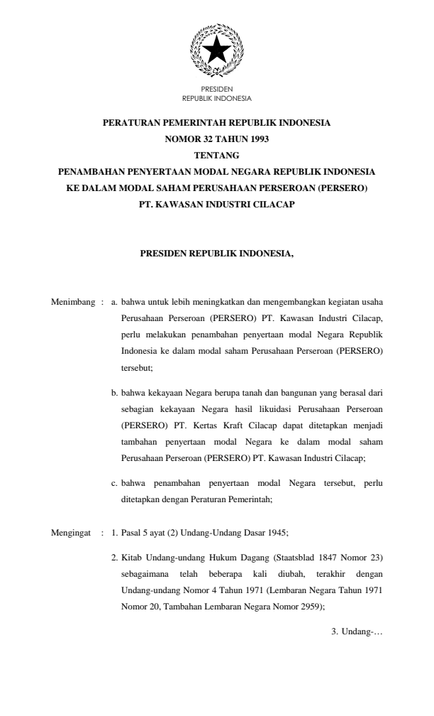 Peraturan Pemerintah Nomor 32 Tahun 1993