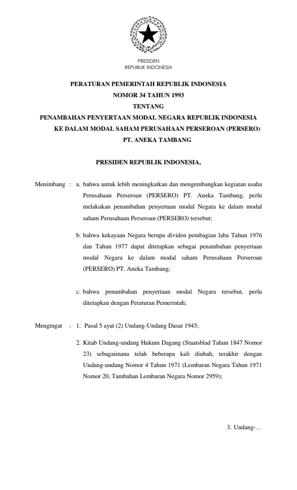 Peraturan Pemerintah Nomor 34 Tahun 1993