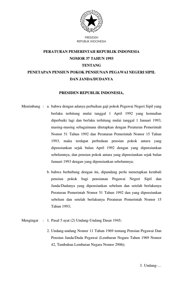 Peraturan Pemerintah Nomor 37 Tahun 1993