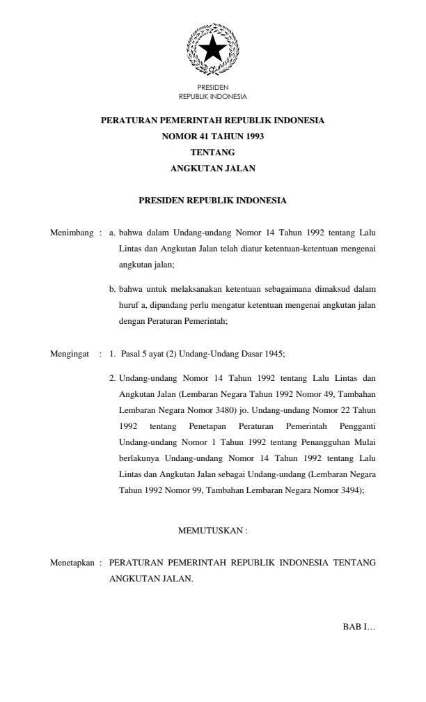 Peraturan Pemerintah Nomor 41 Tahun 1993