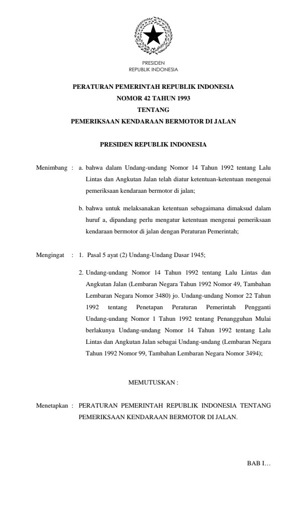 Peraturan Pemerintah Nomor 42 Tahun 1993