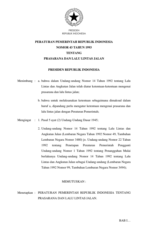 Peraturan Pemerintah Nomor 43 Tahun 1993