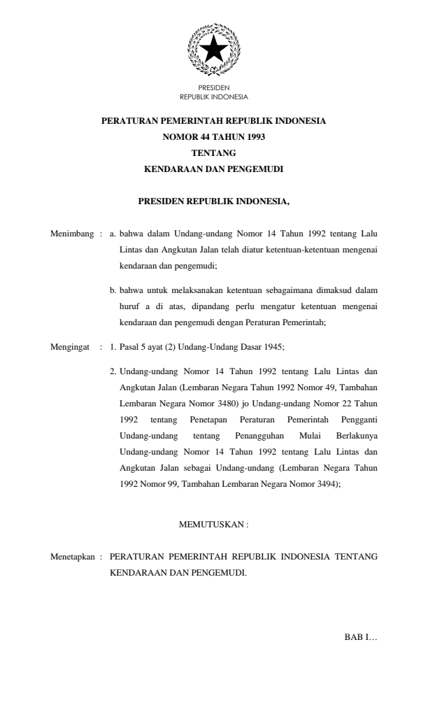 Peraturan Pemerintah Nomor 44 Tahun 1993