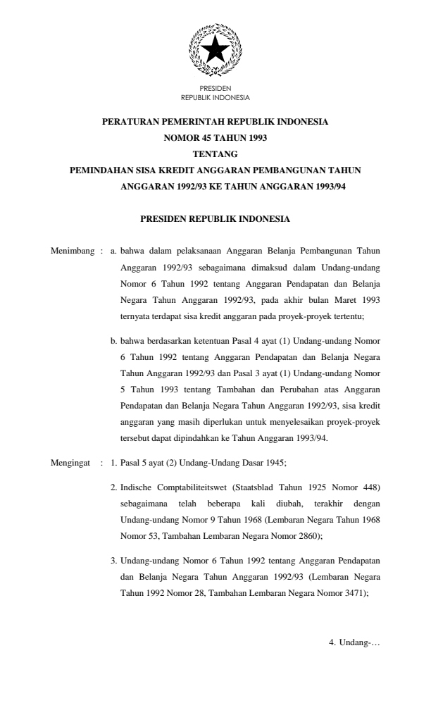 Peraturan Pemerintah Nomor 45 Tahun 1993