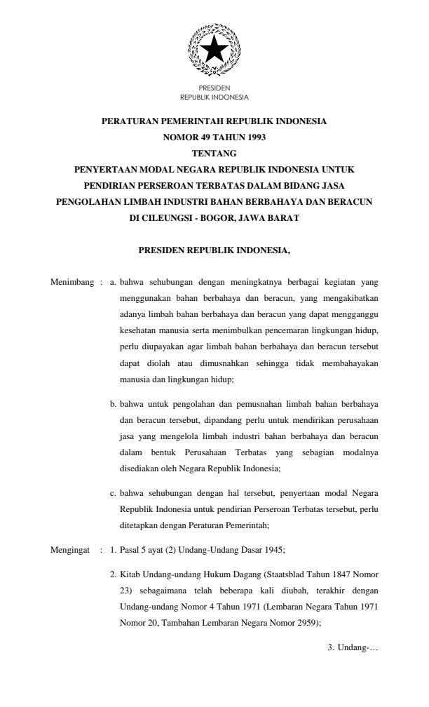 Peraturan Pemerintah Nomor 49 Tahun 1993