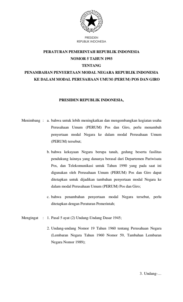 Peraturan Pemerintah Nomor 5 Tahun 1993