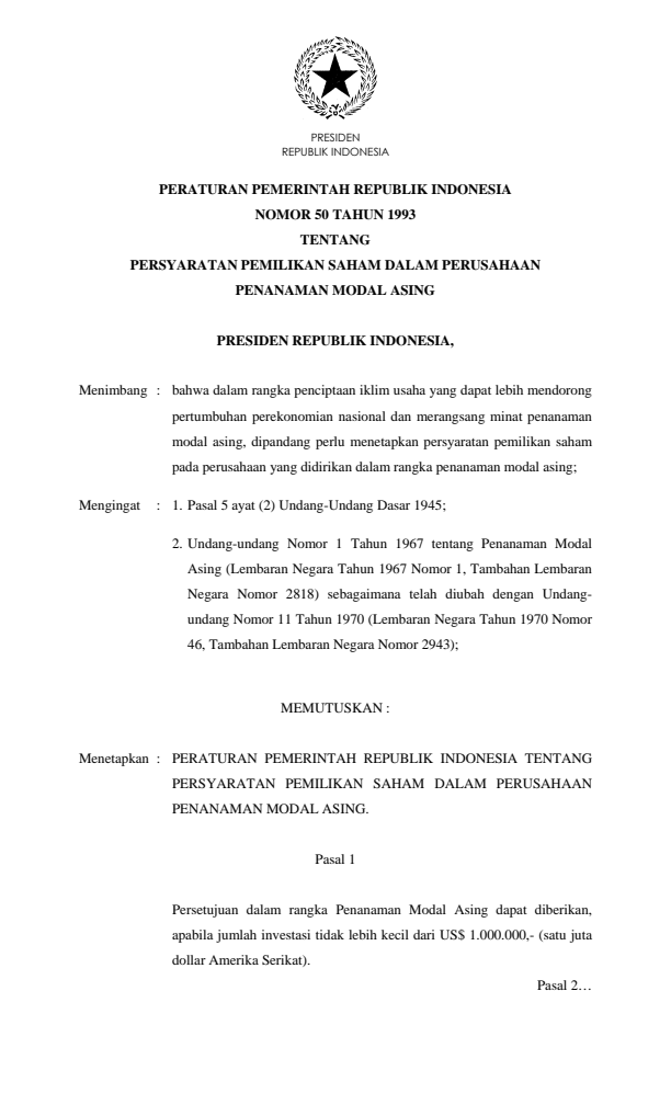 Peraturan Pemerintah Nomor 50 Tahun 1993