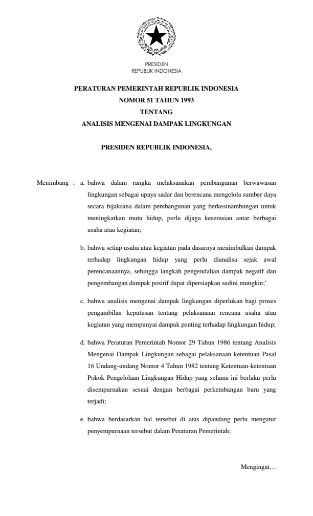 Peraturan Pemerintah Nomor 51 Tahun 1993