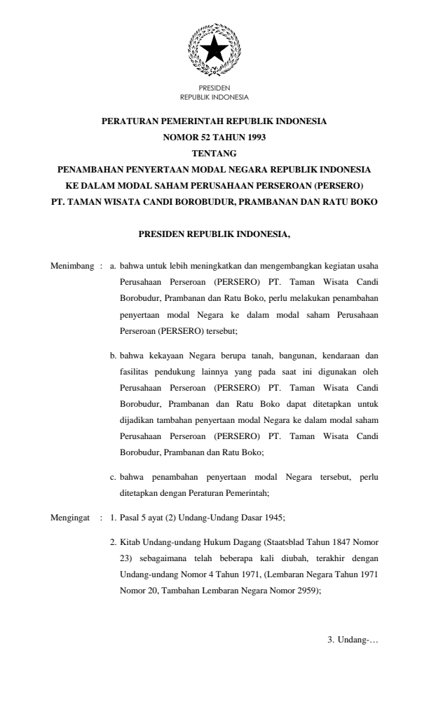 Peraturan Pemerintah Nomor 52 Tahun 1993