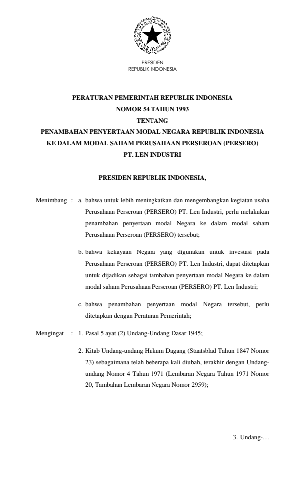 Peraturan Pemerintah Nomor 54 Tahun 1993