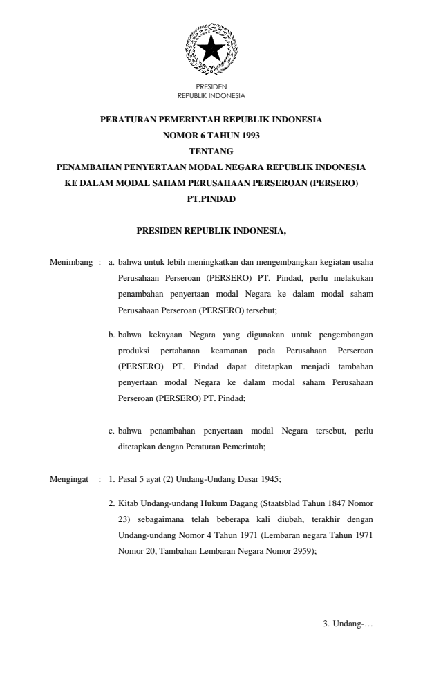 Peraturan Pemerintah Nomor 6 Tahun 1993