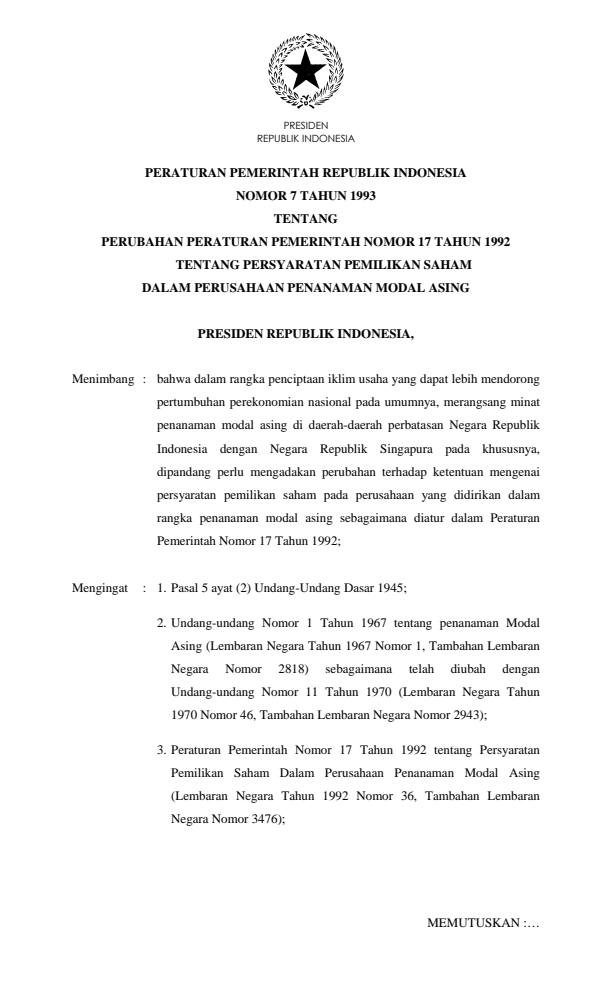 Peraturan Pemerintah Nomor 7 Tahun 1993