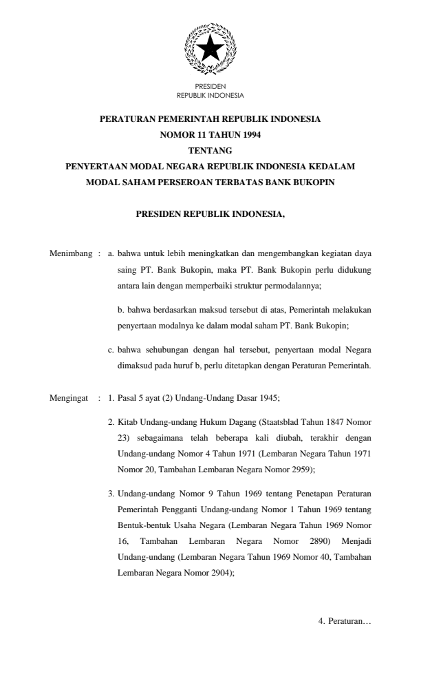 Peraturan Pemerintah Nomor 11 Tahun 1994