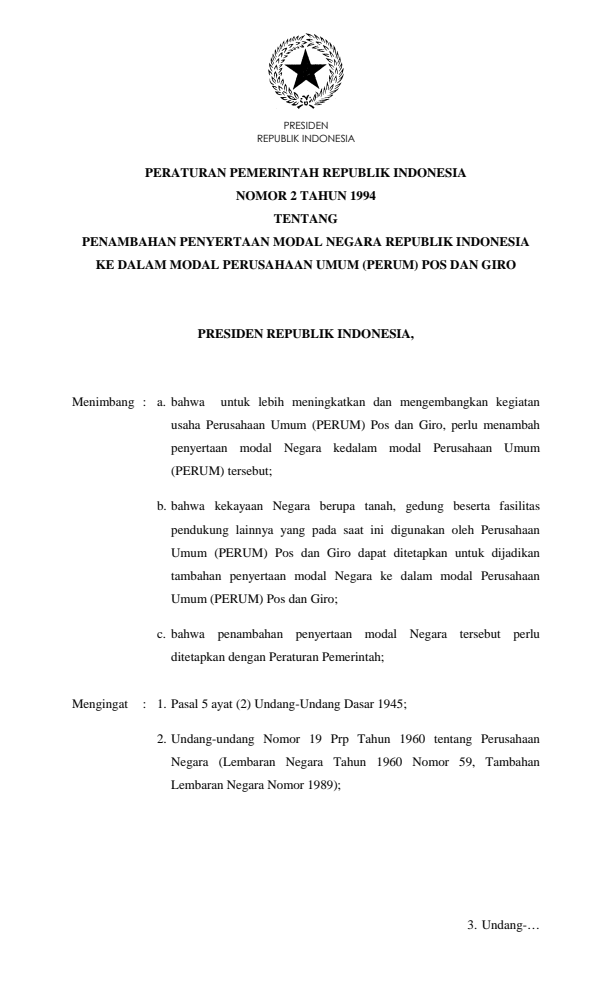 Peraturan Pemerintah Nomor 2 Tahun 1994