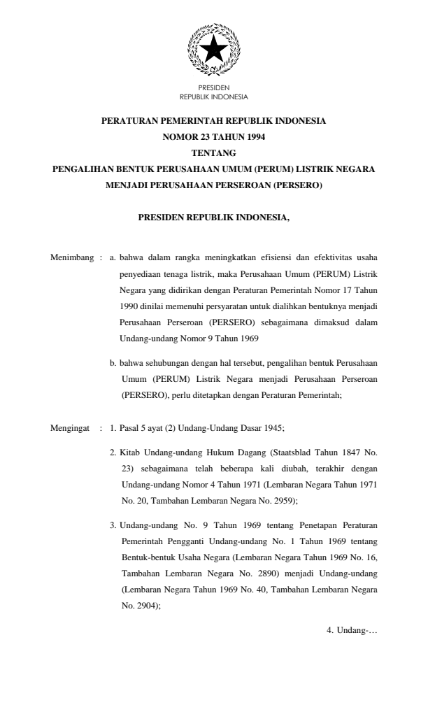 Peraturan Pemerintah Nomor 23 Tahun 1994