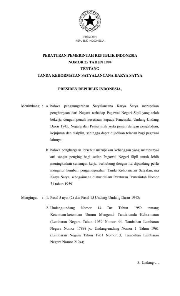 Peraturan Pemerintah Nomor 25 Tahun 1994