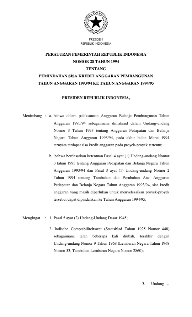 Peraturan Pemerintah Nomor 28 Tahun 1994