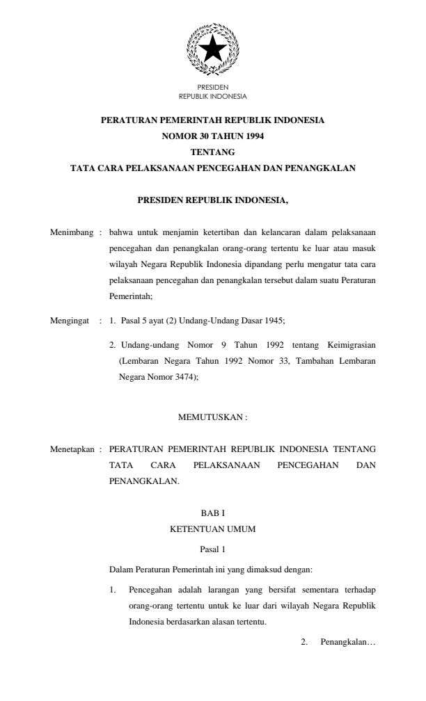 Peraturan Pemerintah Nomor 30 Tahun 1994