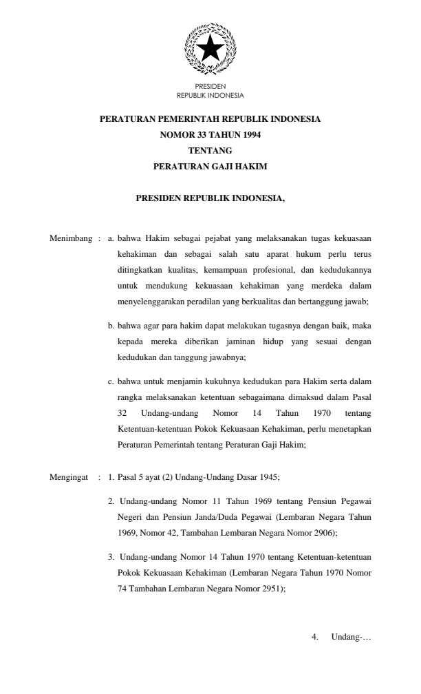 Peraturan Pemerintah Nomor 33 Tahun 1994