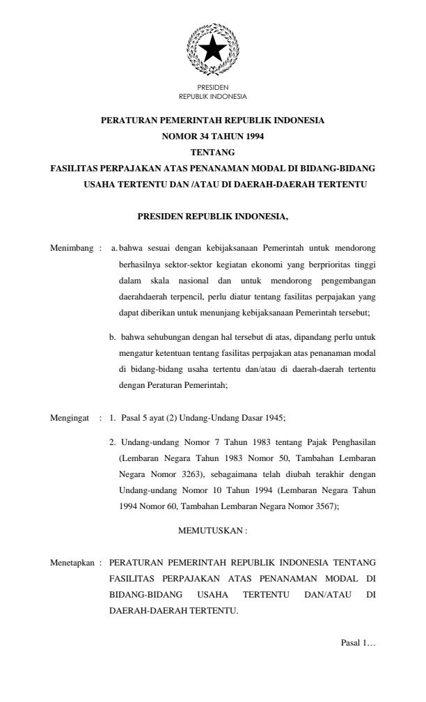 Peraturan Pemerintah Nomor 34 Tahun 1994