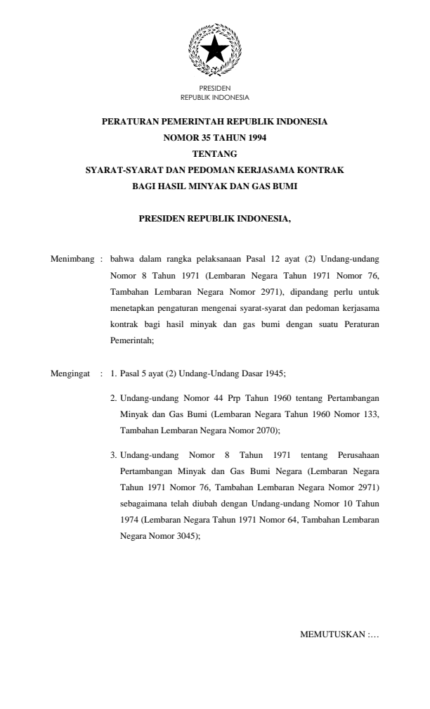 Peraturan Pemerintah Nomor 35 Tahun 1994