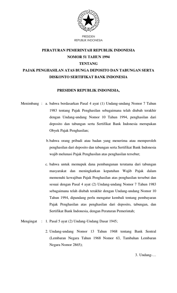 Peraturan Pemerintah Nomor 51 Tahun 1994