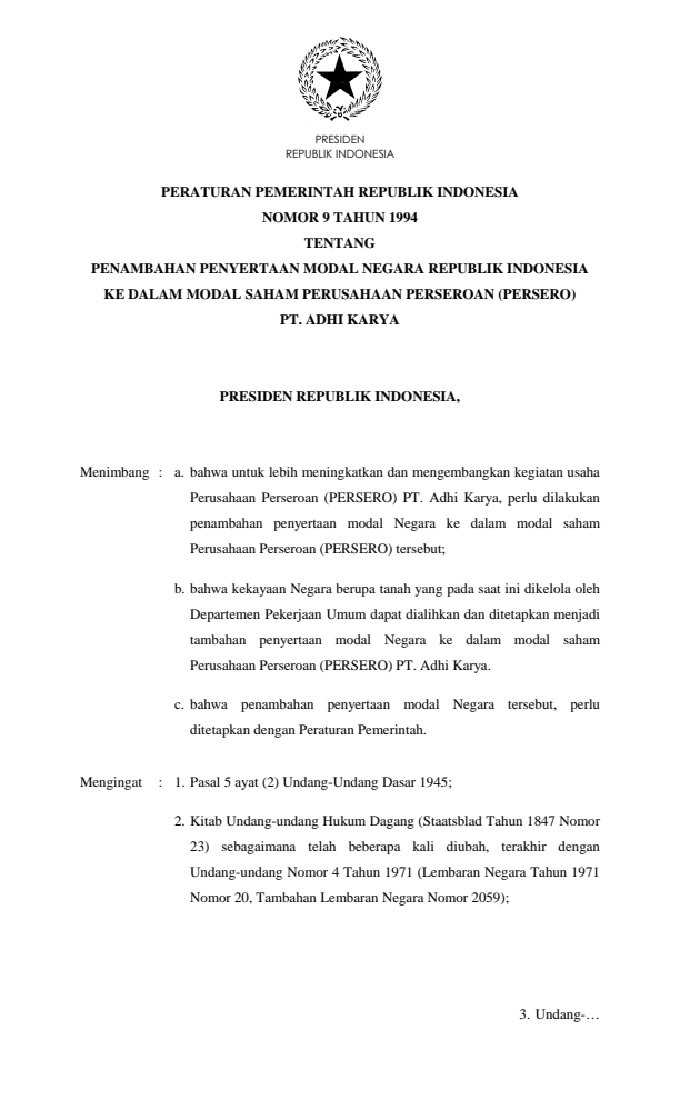 Peraturan Pemerintah Nomor 9 Tahun 1994