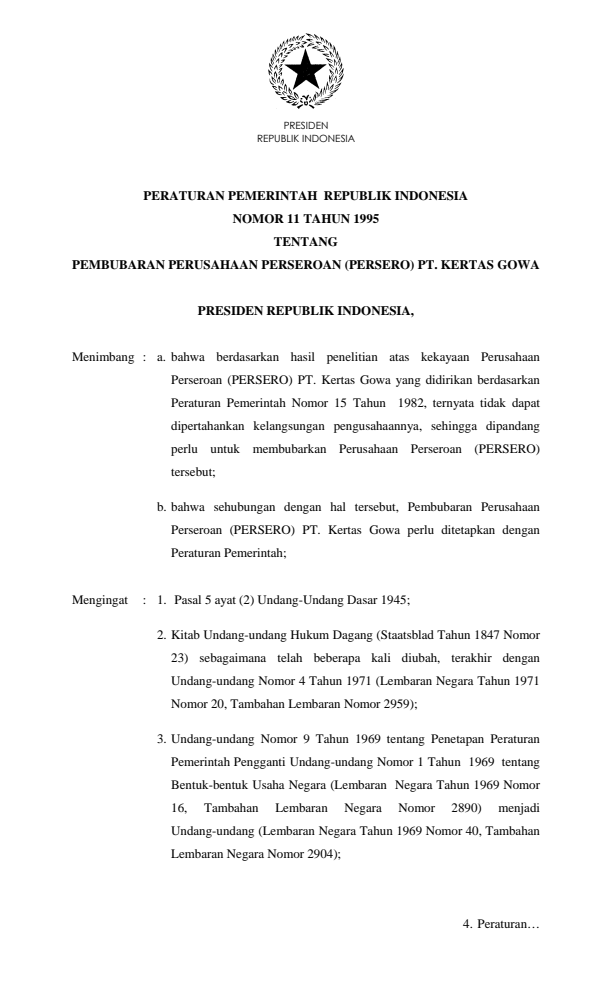 Peraturan Pemerintah Nomor 11 Tahun 1995