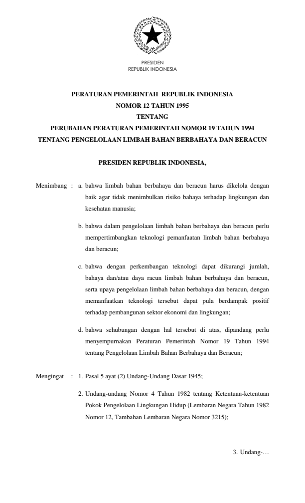 Peraturan Pemerintah Nomor 12 Tahun 1995