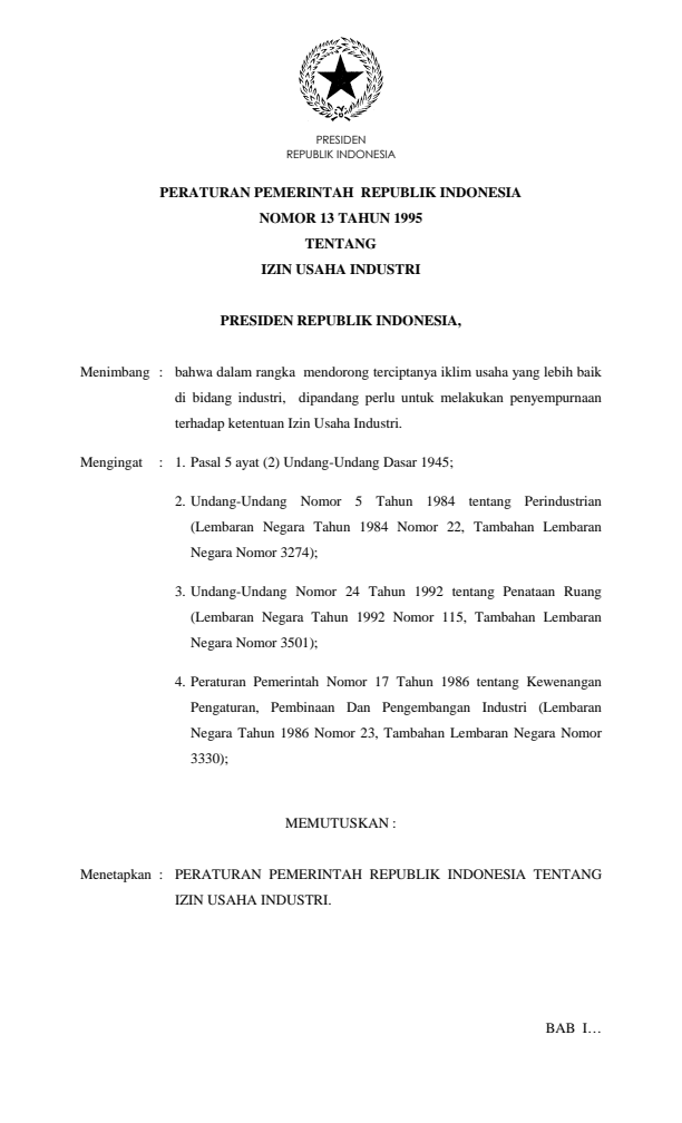 Peraturan Pemerintah Nomor 13 Tahun 1995