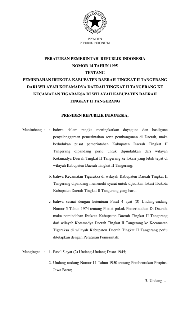 Peraturan Pemerintah Nomor 14 Tahun 1995