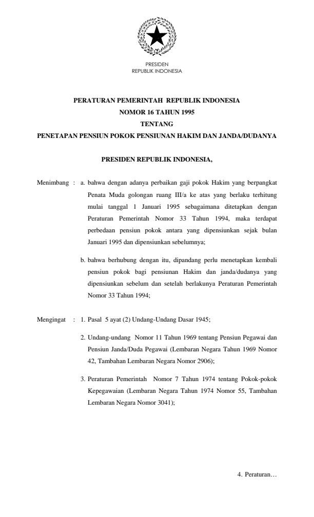 Peraturan Pemerintah Nomor 16 Tahun 1995