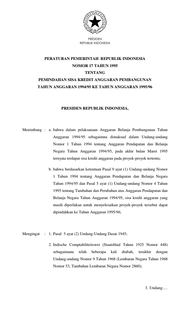 Peraturan Pemerintah Nomor 17 Tahun 1995