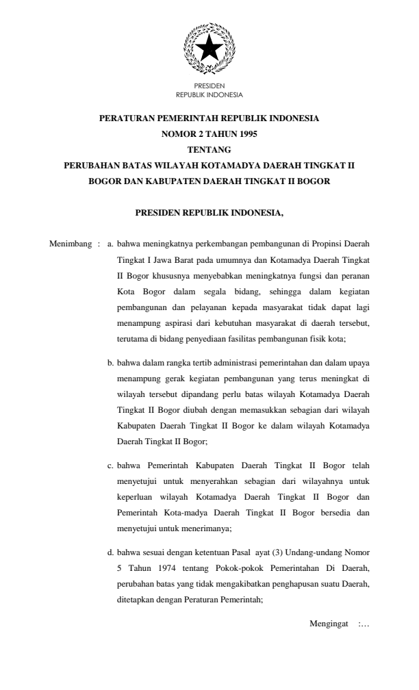 Peraturan Pemerintah Nomor 2 Tahun 1995