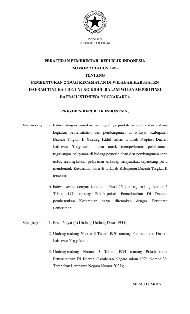 Peraturan Pemerintah Nomor 23 Tahun 1995