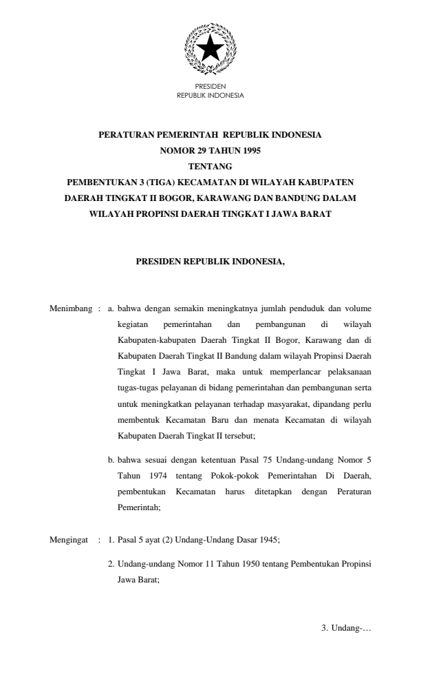 Peraturan Pemerintah Nomor 29 Tahun 1995