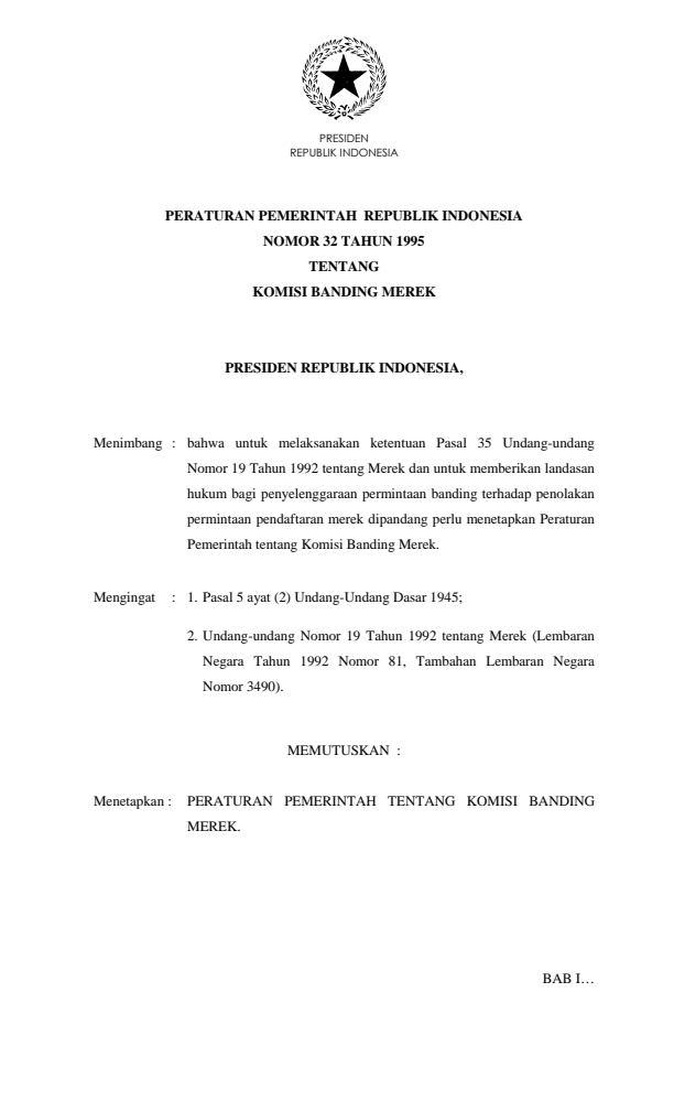 Peraturan Pemerintah Nomor 32 Tahun 1995