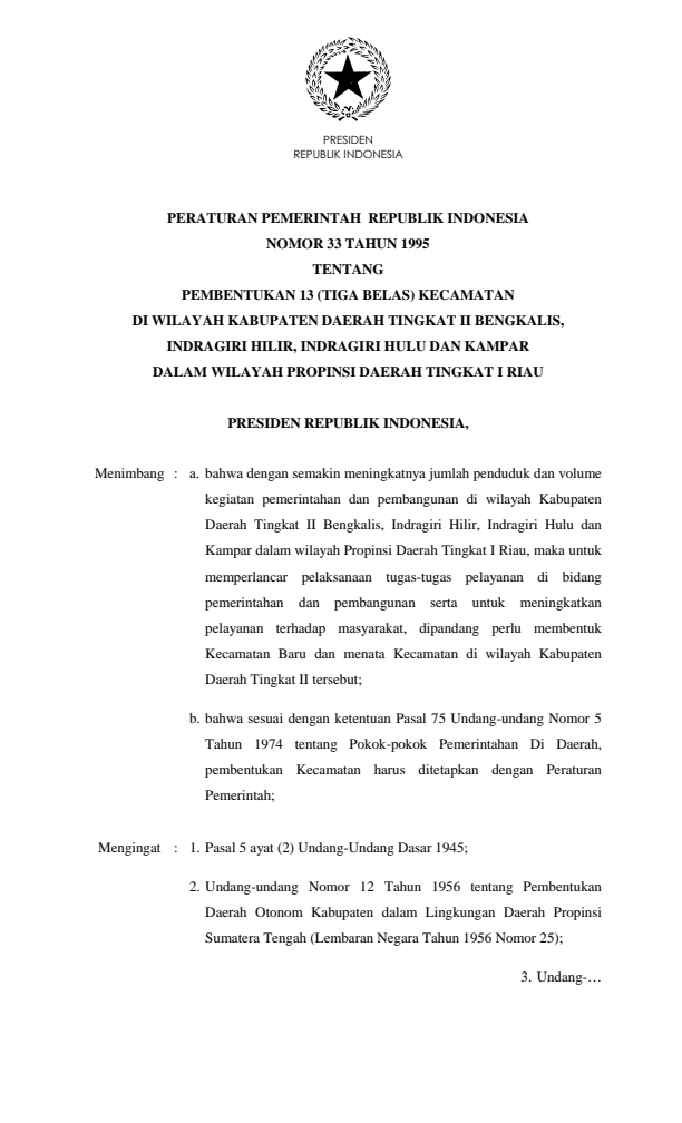 Peraturan Pemerintah Nomor 33 Tahun 1995